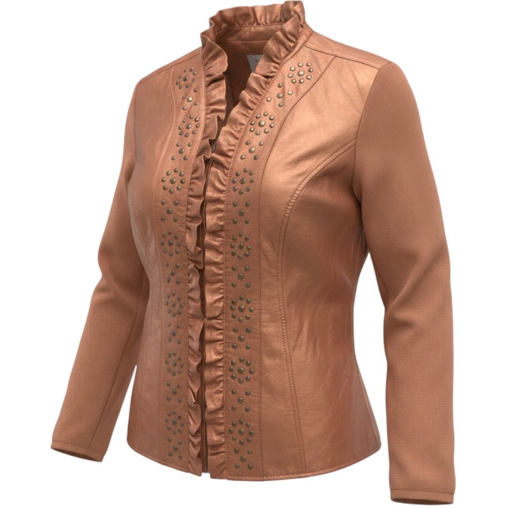 Silhouettes Leather Knit Jacket‎ Womens 1X Brown Excellent Studded Ruffle